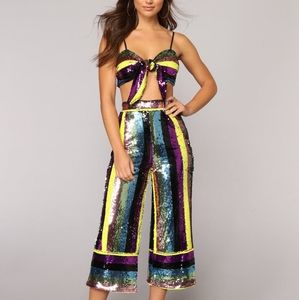 NWT Fashion Nova 2 PC Stripe Sequin Coord Set